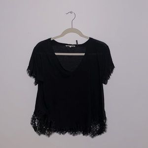 HELMUT LANG V-Neck Short Sleeve T-Shirt with Lace detail in size S
